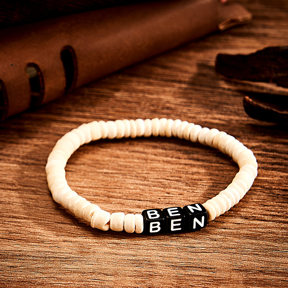 Personalized Wooden Beaded Bracelet with Name Retro Bracelet Gifts For Him