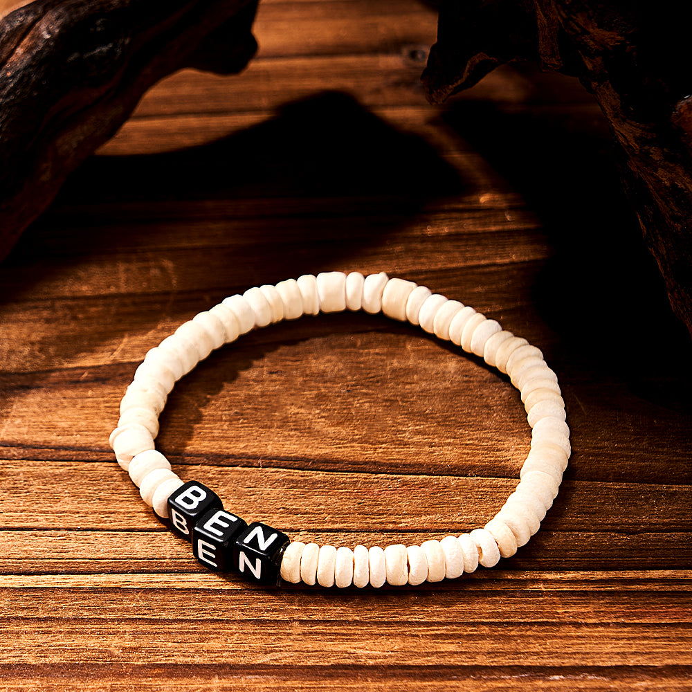 Personalized Wooden Beaded Bracelet with Name Retro Bracelet Gifts For Him