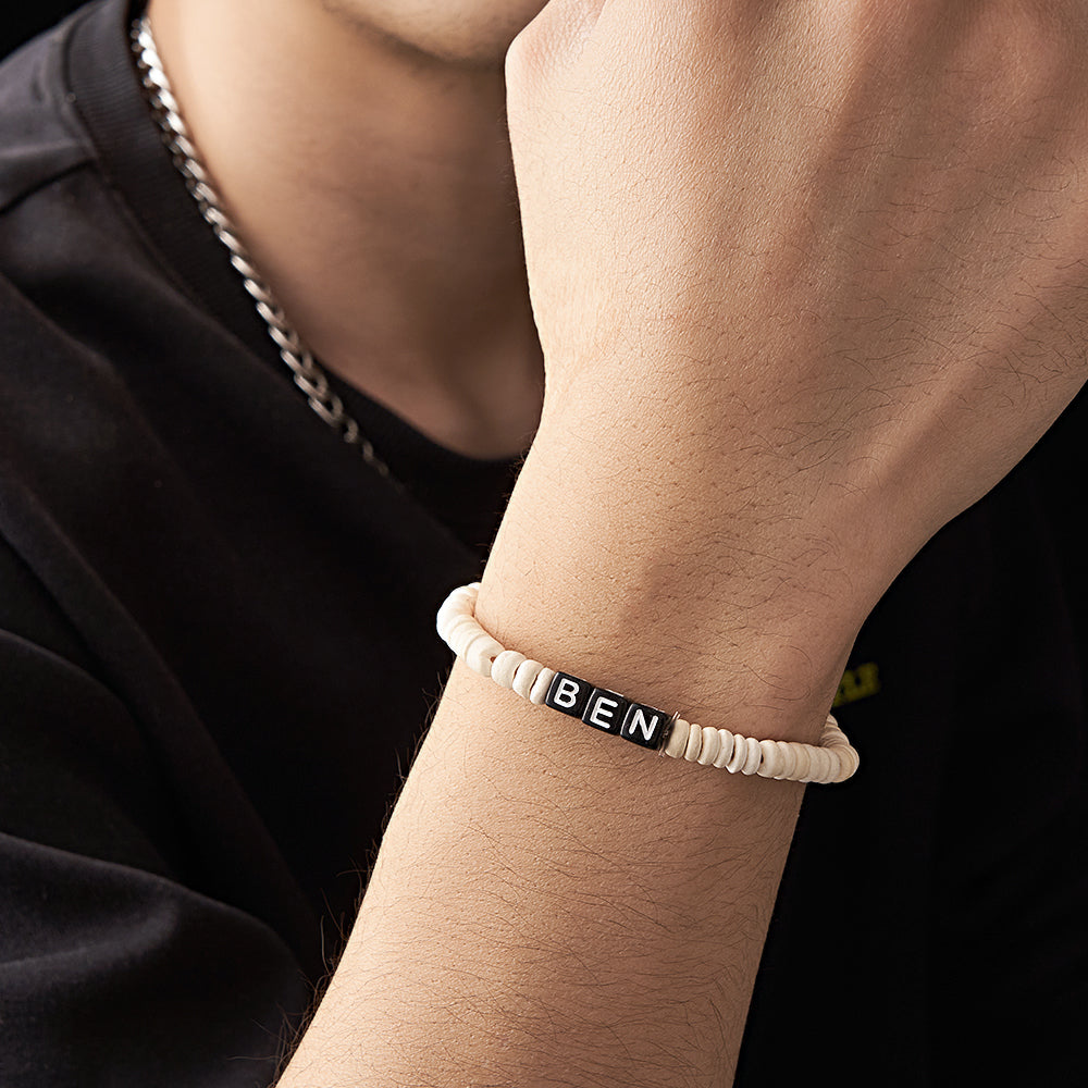 Personalized Wooden Beaded Bracelet with Name Retro Bracelet Gifts For Him