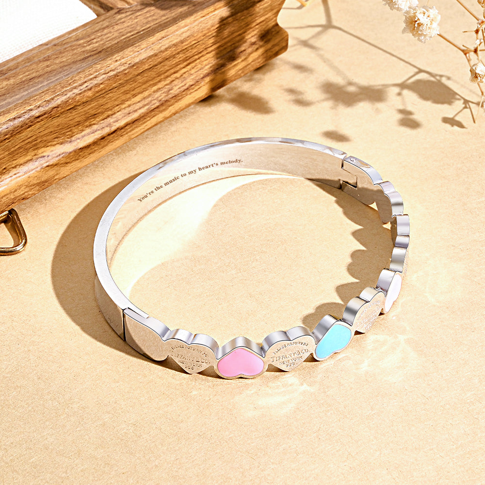 Engravable Peach Heart Bracelet Sweet Cute Colorful Bracelet Jewelry Gift For Her