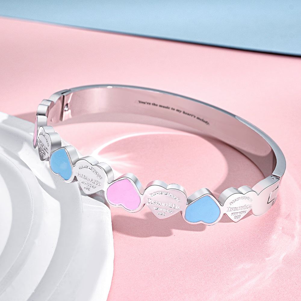 Engravable Peach Heart Bracelet Sweet Cute Colorful Bracelet Jewelry Gift For Her