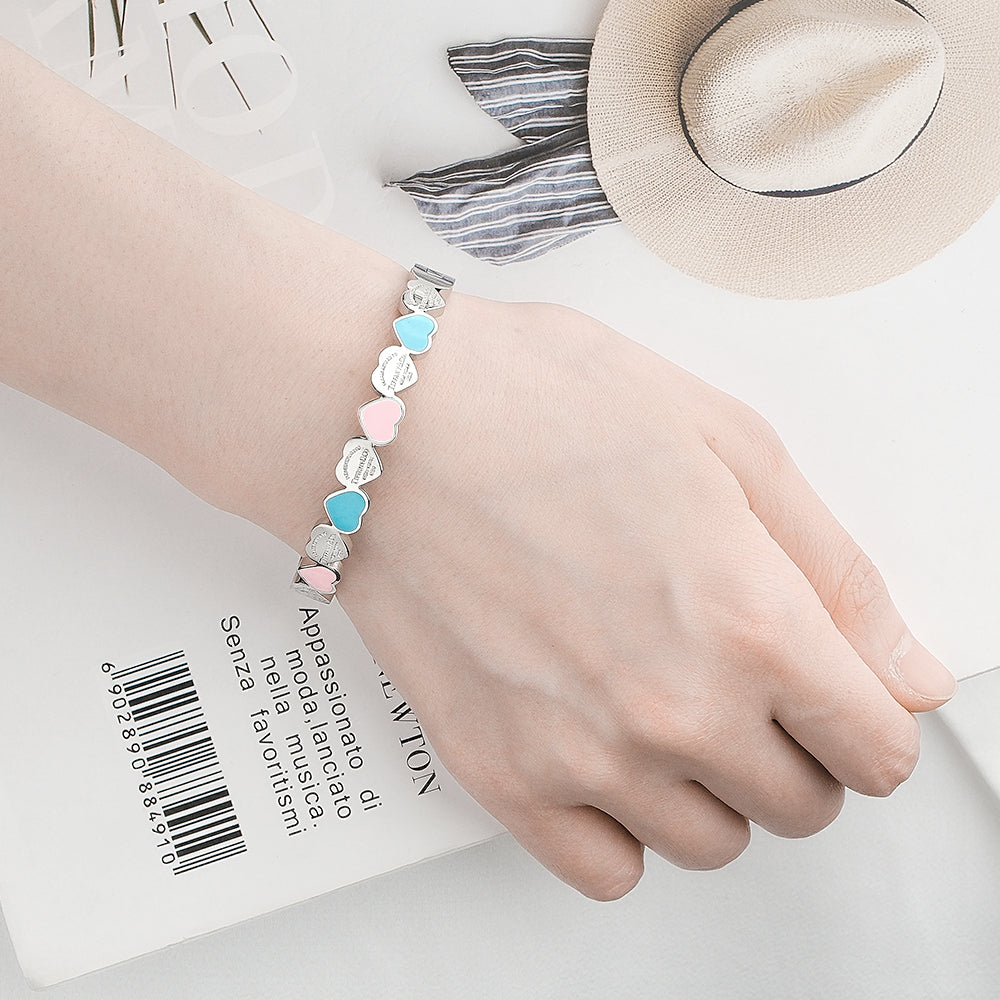 Engravable Peach Heart Bracelet Sweet Cute Colorful Bracelet Jewelry Gift For Her