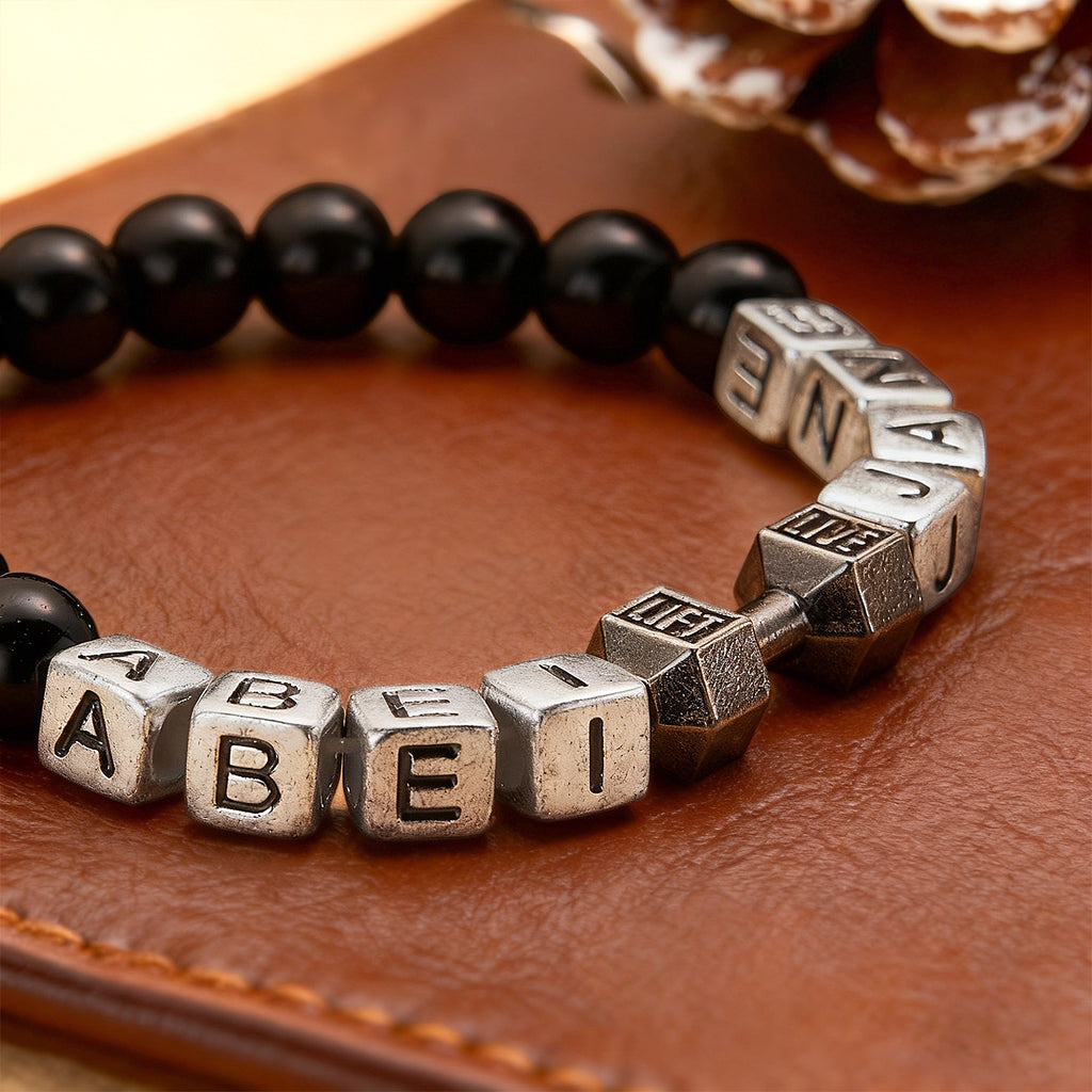 Custom Fitness Bracelet Dumbbell Bracelet Personalized Name Men's Bracelets