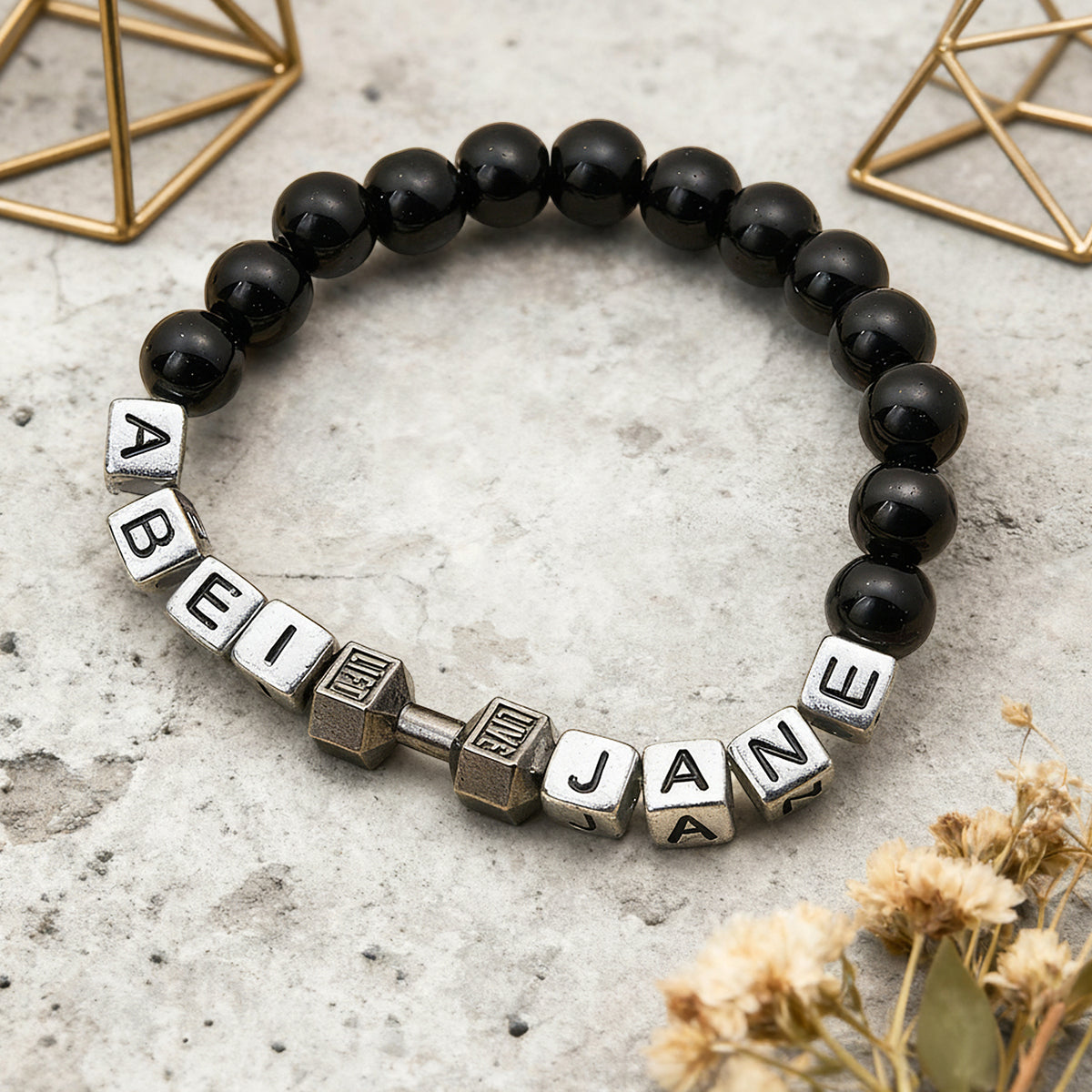 Custom Fitness Bracelet Dumbbell Bracelet Personalized Name Men's Bracelets