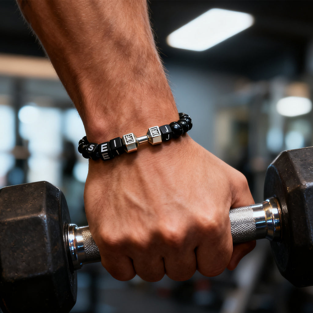 Custom Fitness Bracelet Dumbbell Bracelet Personalized Name Men's Bracelets