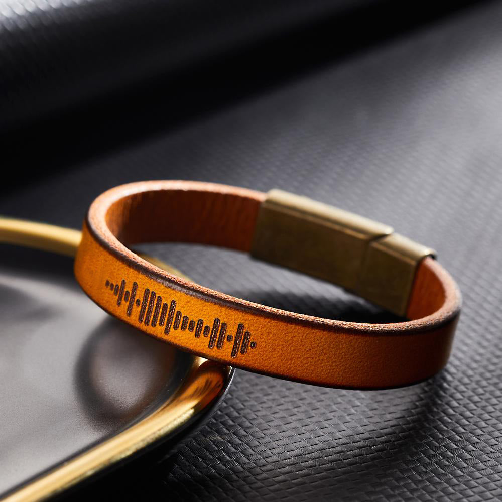 Custom Engraved Music Code Bracelet Personalized Song Leather Bracelet with Strong Magnetic Clasp