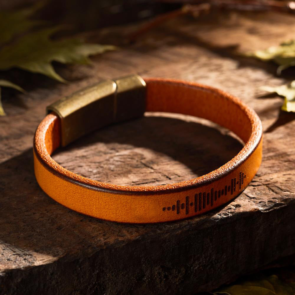 Custom Engraved Music Code Bracelet Personalized Song Leather Bracelet with Strong Magnetic Clasp