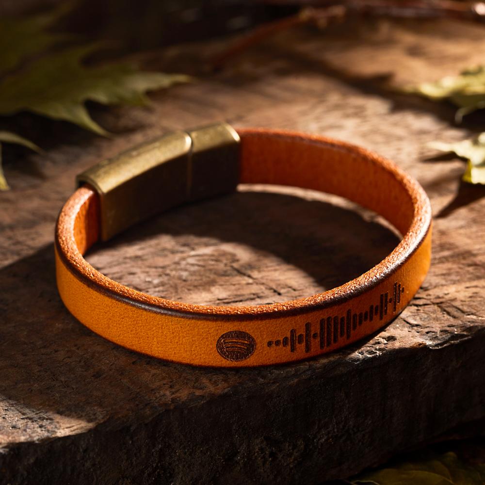Custom Engraved Spotify Code Bracelet Personalized Song Leather Bracelet with Strong Magnetic Clasp