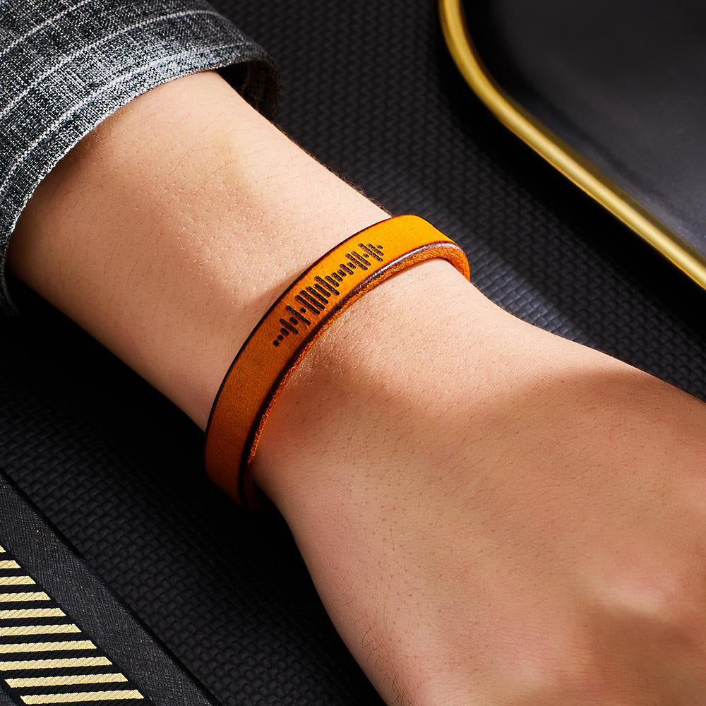 Custom Engraved Music Code Bracelet Personalized Song Leather Bracelet with Strong Magnetic Clasp