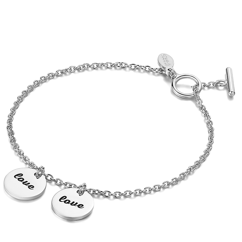 Engraved Two Coins Bracelet Silver - Length Adjustable