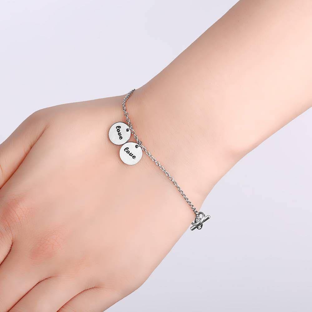 Engraved Two Coins Bracelet Silver - Length Adjustable