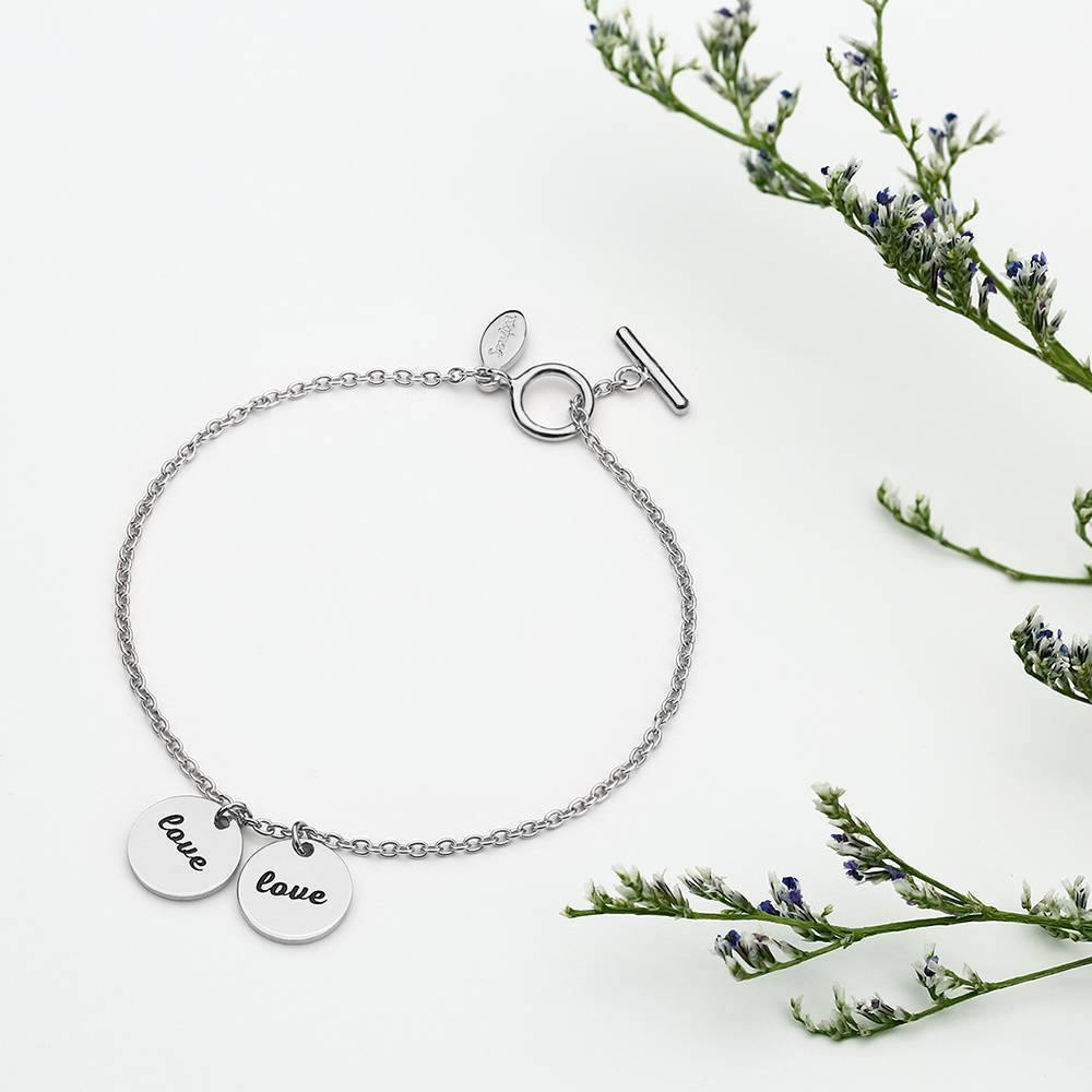 Engraved Two Coins Bracelet Silver - Length Adjustable