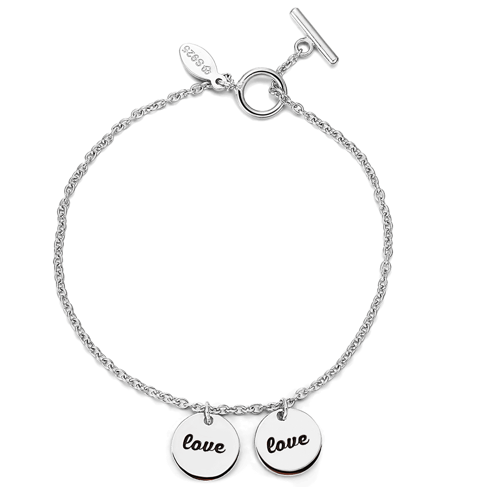 Engraved Two Coins Bracelet Silver - Length Adjustable