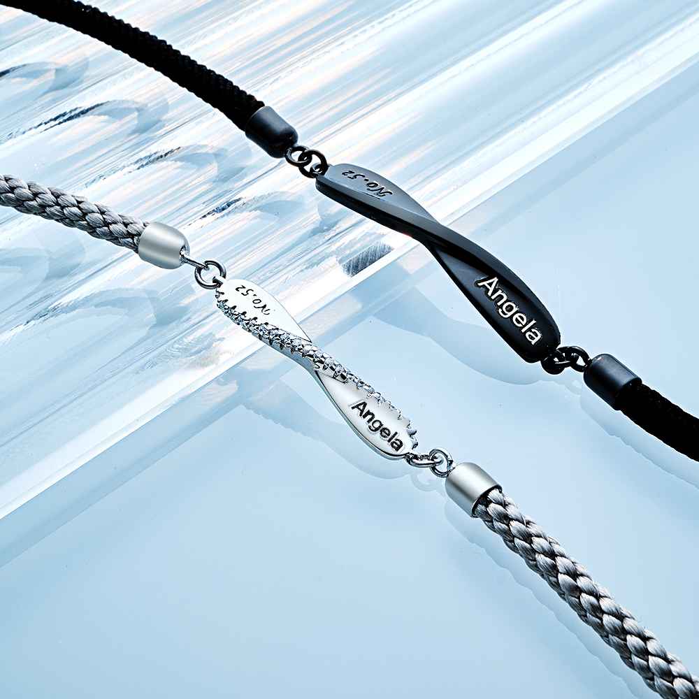 Engraved Mobius Couple Bracelet Personalized Braided Bracelet Valentine's Day Gifts