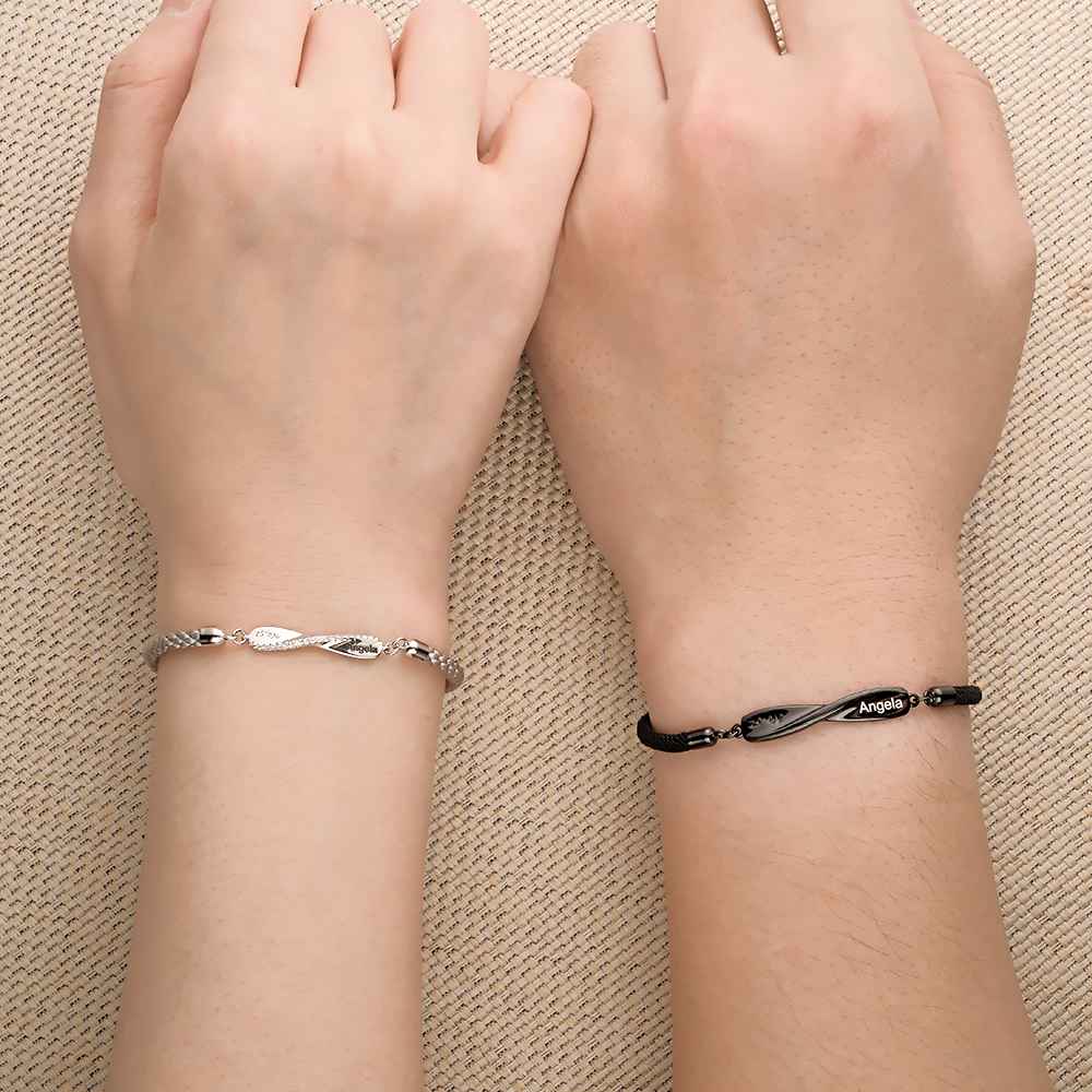 Engraved Mobius Couple Bracelet Personalized Braided Bracelet Valentine's Day Gifts