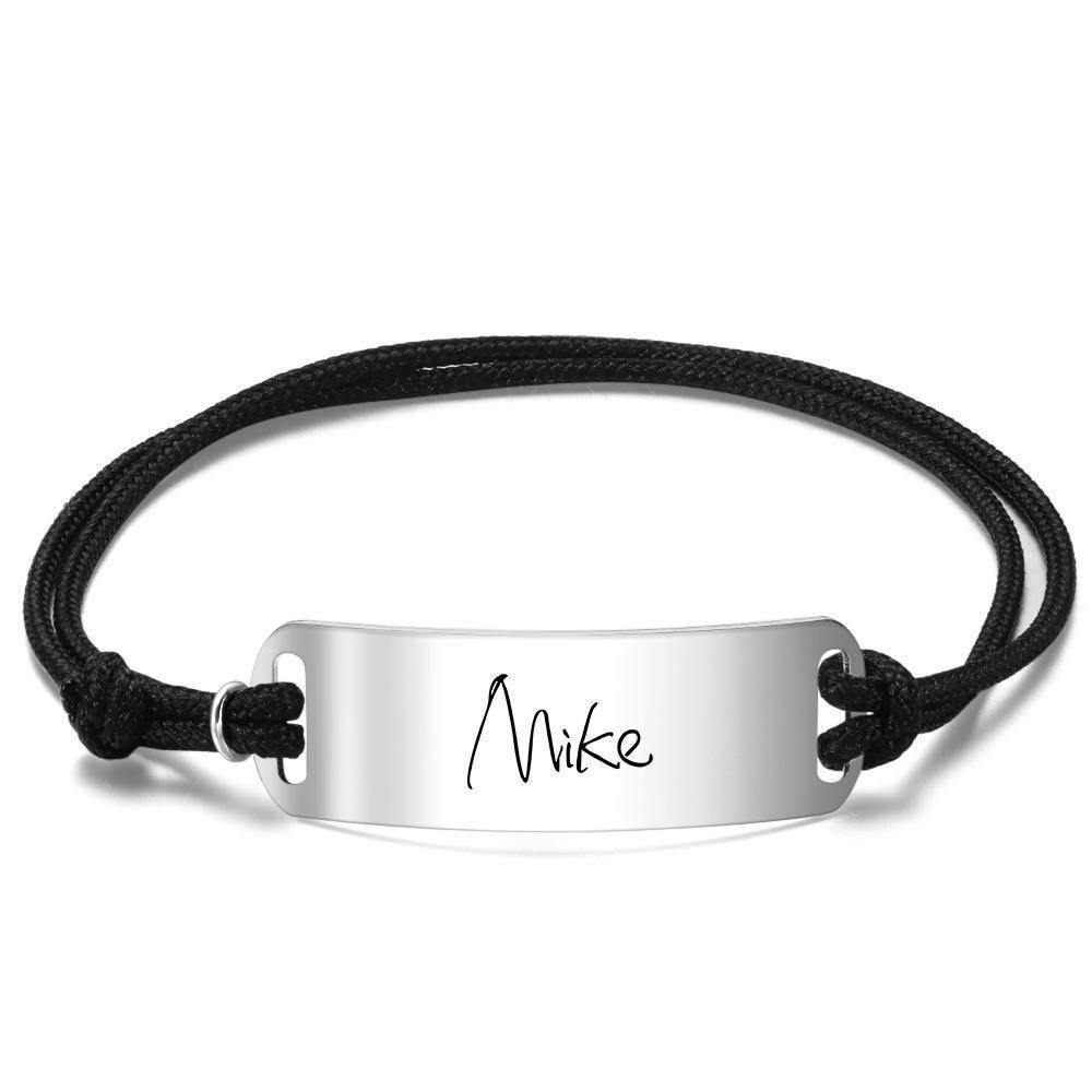 Men's Leather Bracelet Custom Men's Bracelet Chain Bracelet with Individual Name Engraving Gift Partner Bracelet - Silver