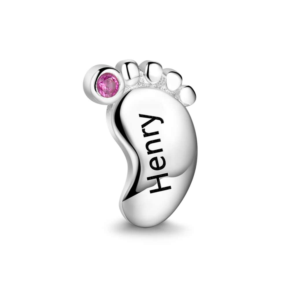 Engraved Charm Baby Feet Locket with Custom Birthstone