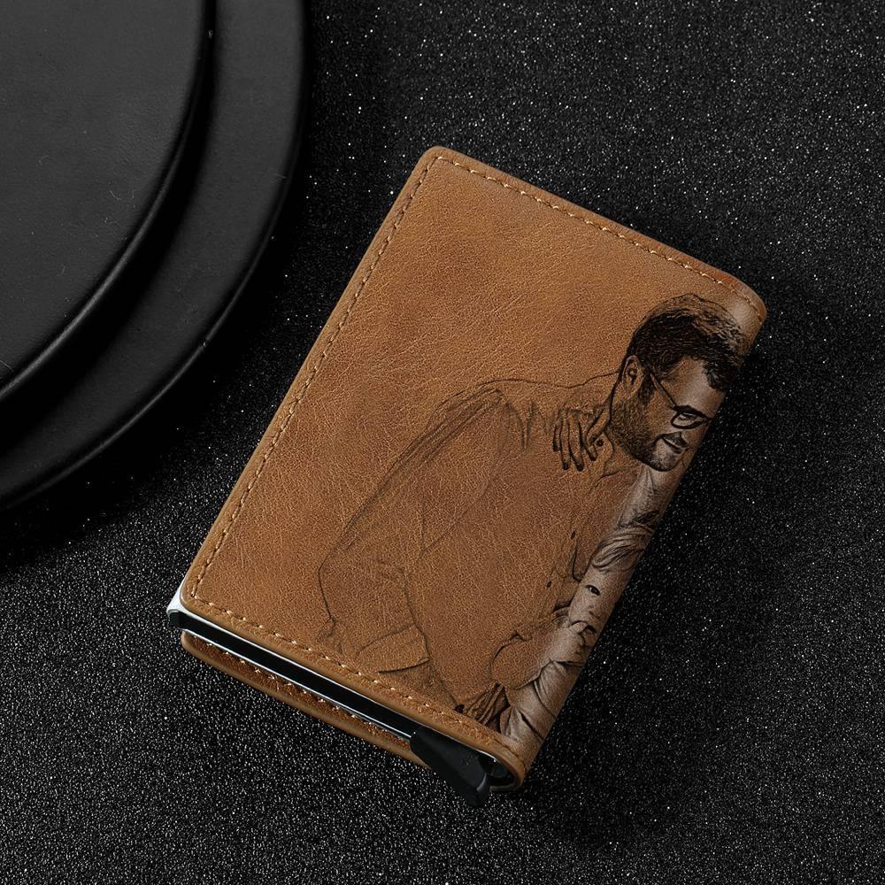 Custom Photo Business Card Holder, Personalized Leather Card Case