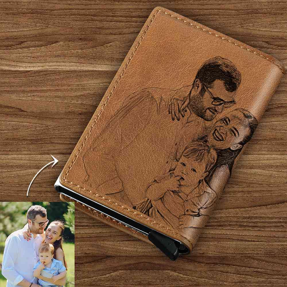 Custom Photo Business Card Holder, Personalized Leather Card Case