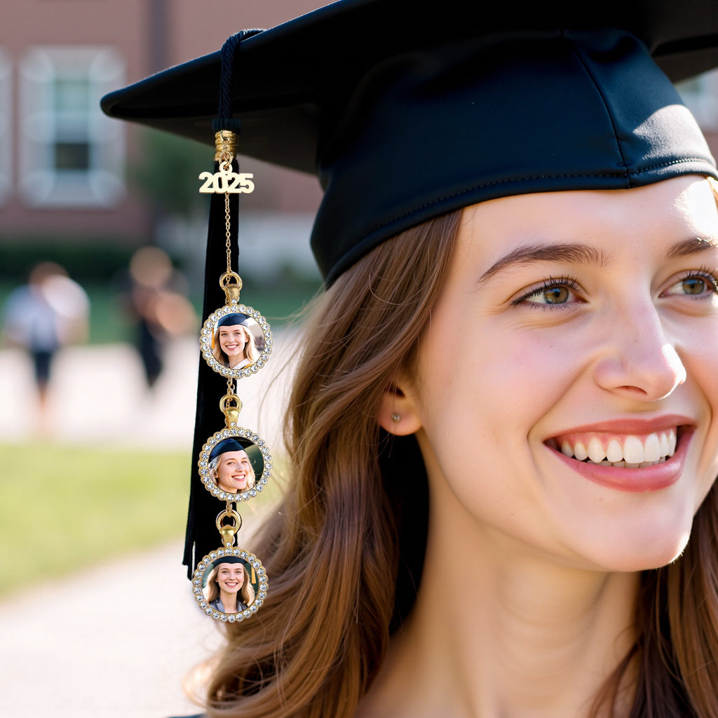 Custom Graduation Tassel Photo Charm Rhinestone Round Charm Graduation Gift