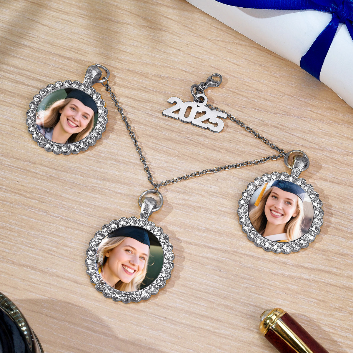 Custom Graduation Tassel Photo Charm Rhinestone Round Charm Graduation Gift