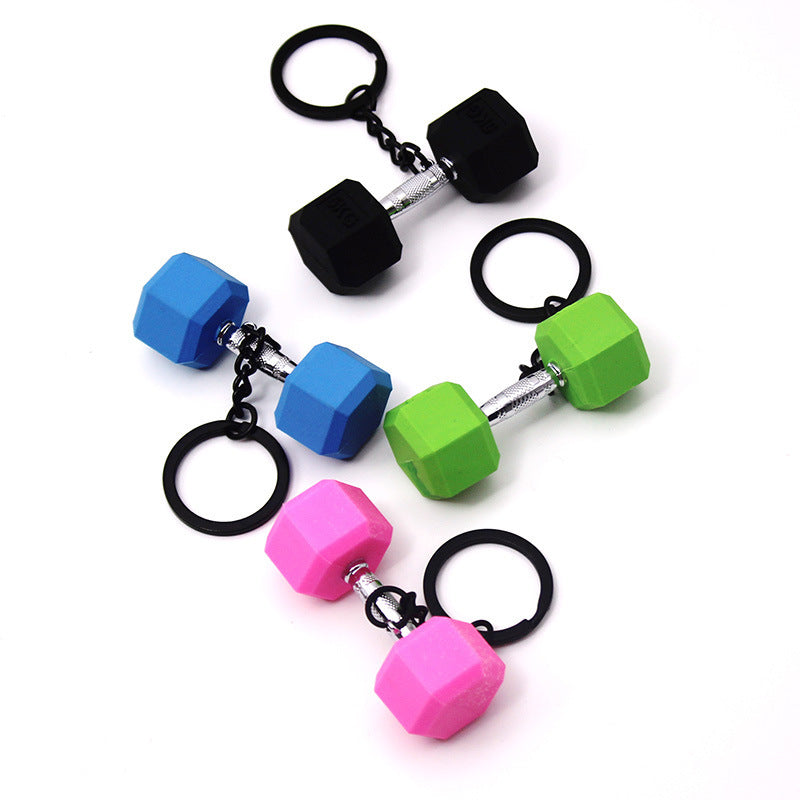 Dumbbell Keychain Accessories Equipment Pendant Metal Rubber Mini Backpack Keychain