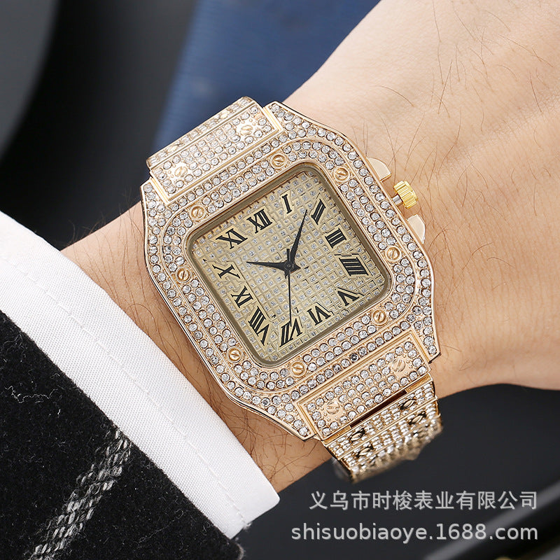 Iced Out Watch Rhinestone Watch Set Watch + Bracelet + Necklace Gift for Him