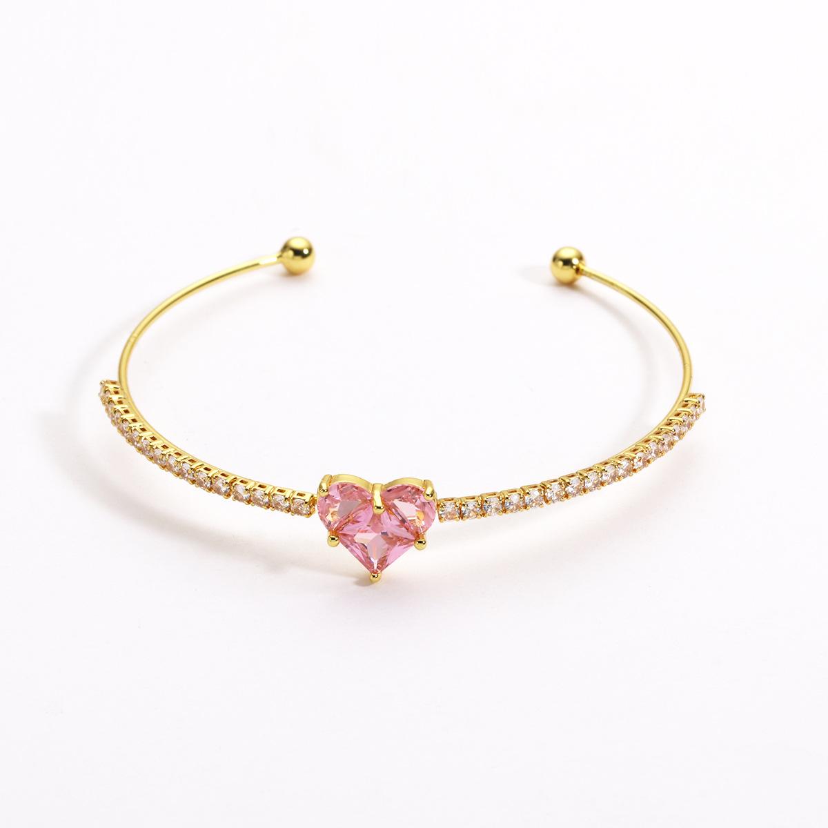 Sparkling Heart Cubic Zirconia Bangle Bracelet Platinum Plated Heart CZ Open Cuff Bracelet Luxury Elegant Crystal Bangle Anniversary Jewelry Gift for Women