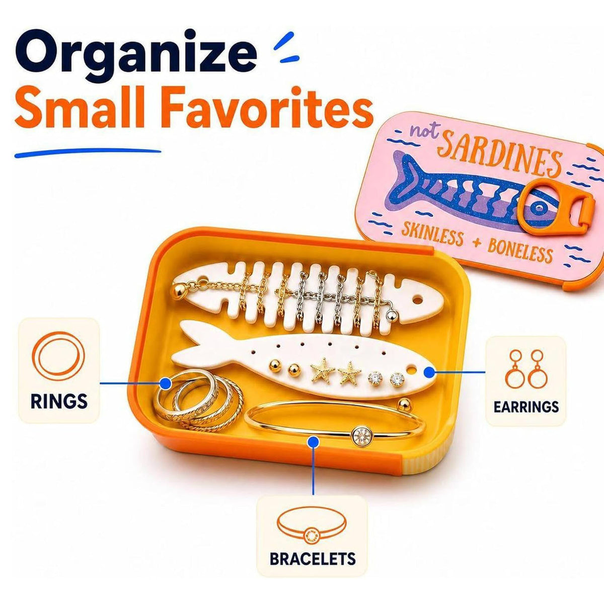 Fish Can Travel Jewelry Box – Cute Portable Jewelry Organizer Case for Rings, Earrings & Necklaces