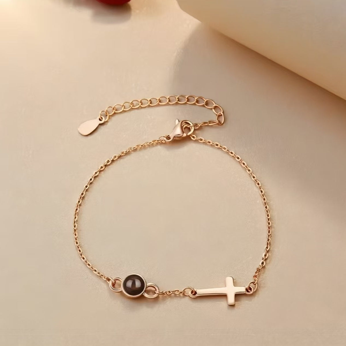 Personalized Photo Projection Bracelet with Cross, Custom Religious Jewelry, Christian Memorial Gift for Her