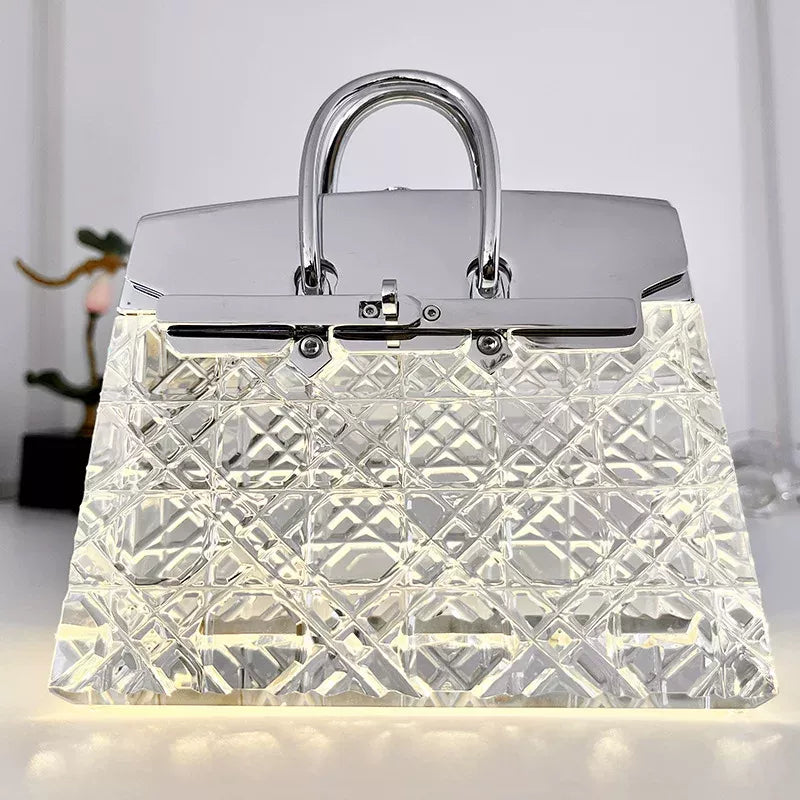 Night Light Crystal Handbag Lamp Luxury Bedside Ambient Light LED Purse Lamp Novelty Desktop Ornament Romantic Birthday Gift for Women