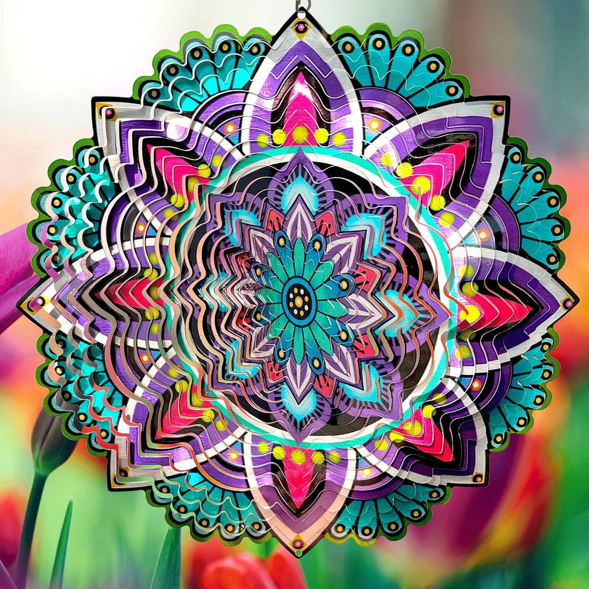 3D Mandala Metal Wind Spinner Colorful Hanging Kinetic Wind Sculpture Stainless Steel Garden Ornament Kinetic Wind Chime for Outdoor Yard Lawn Patio Decor