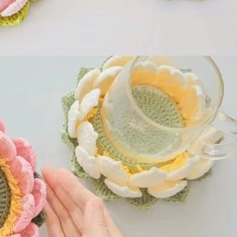 Knitted Lotus Coasters Hand-Woven Flower Crochet Material Kit Decoration Gift For Her