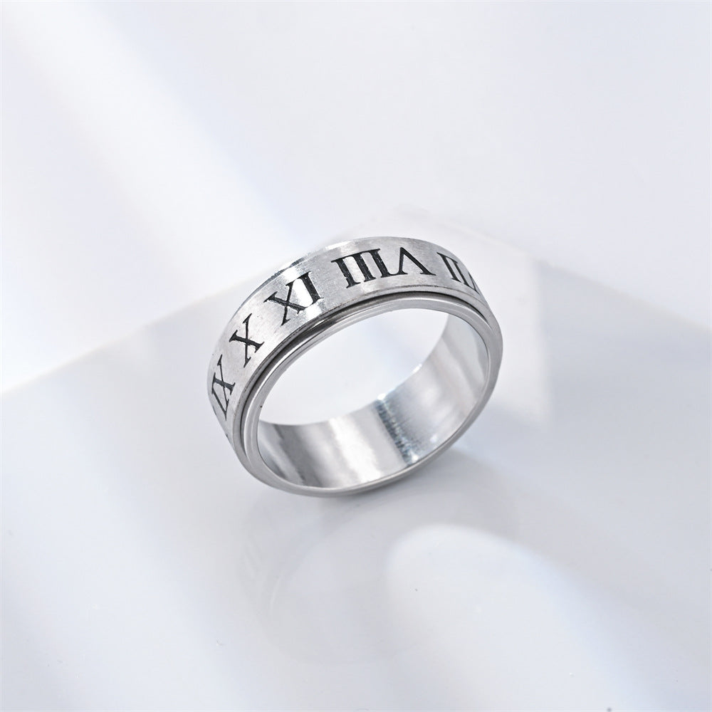 Fidget Anti-anxiety Ring Roman Numerals Open Adjustable Spinner Ring Jewelry Gifts for Him