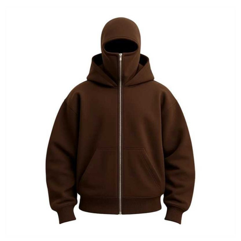 2-in-1 Mask Zipped Hoodie Windproof Sports Jacket with Face Mask Unisex Zip-Up Antisocial Wear