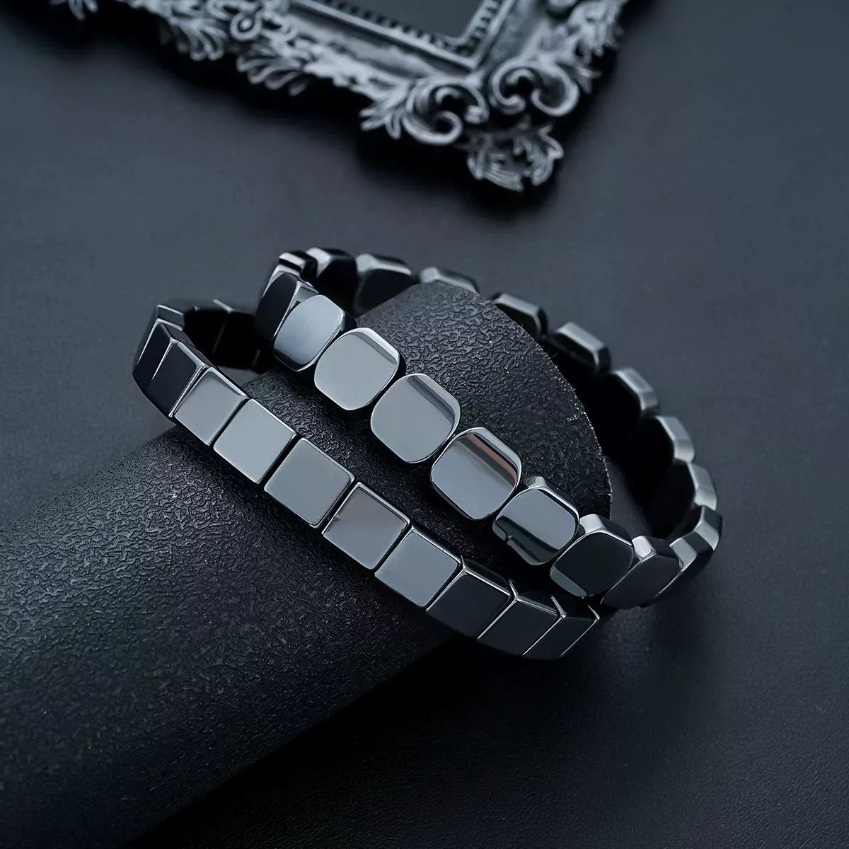Cross-border hot-selling square black gallstone bracelets for men Italian elastic mix and match bracelets fashion beaded accessories wholesale