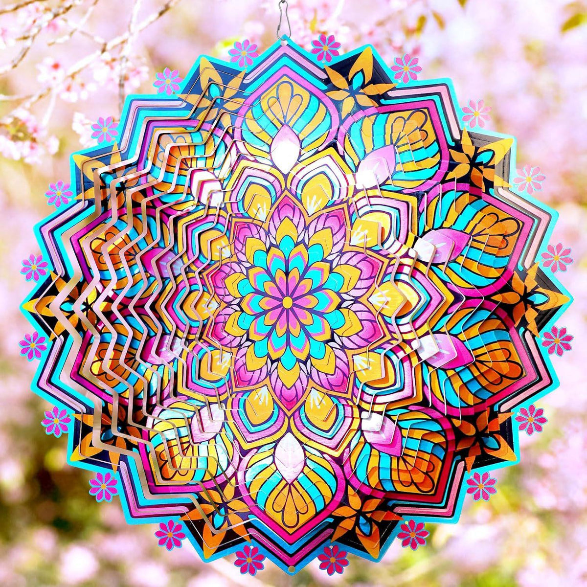 3D Mandala Metal Wind Spinner Colorful Hanging Kinetic Wind Sculpture Stainless Steel Garden Ornament Kinetic Wind Chime for Outdoor Yard Lawn Patio Decor