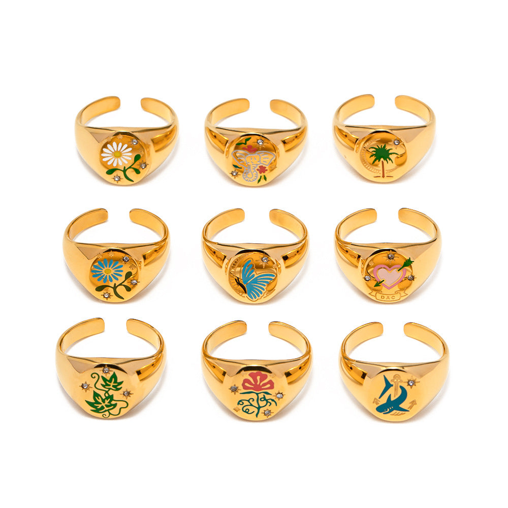 Enamel Ring Amulet Open Ring