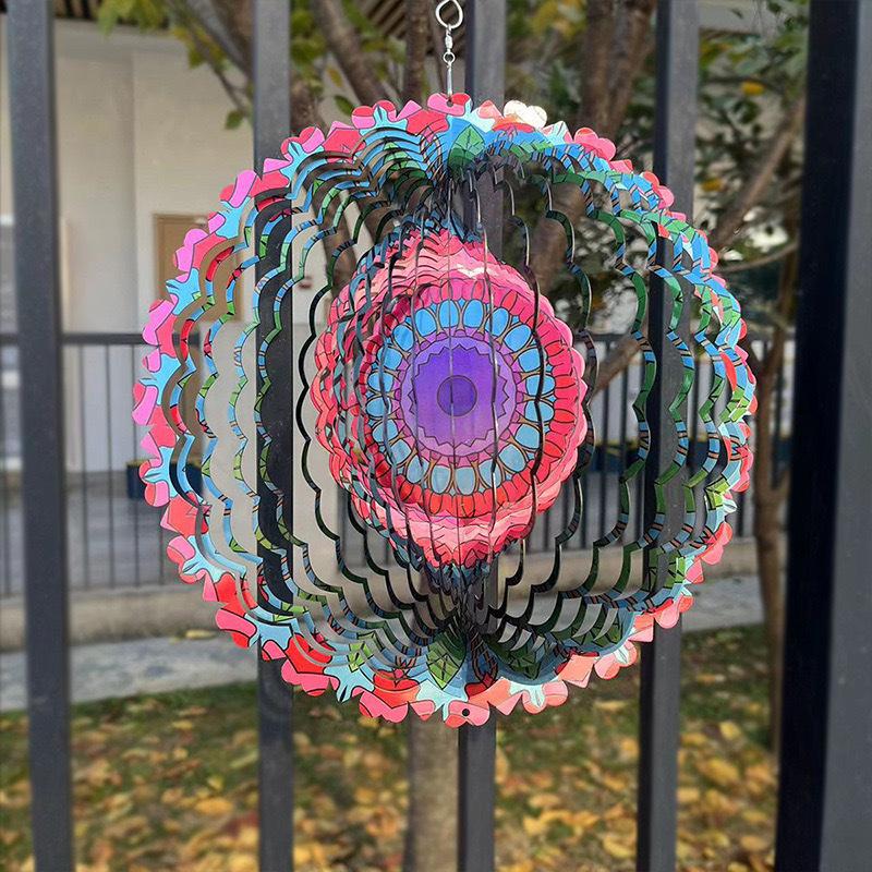3D Mandala Metal Wind Spinner Colorful Hanging Kinetic Wind Sculpture Stainless Steel Garden Ornament Kinetic Wind Chime for Outdoor Yard Lawn Patio Decor