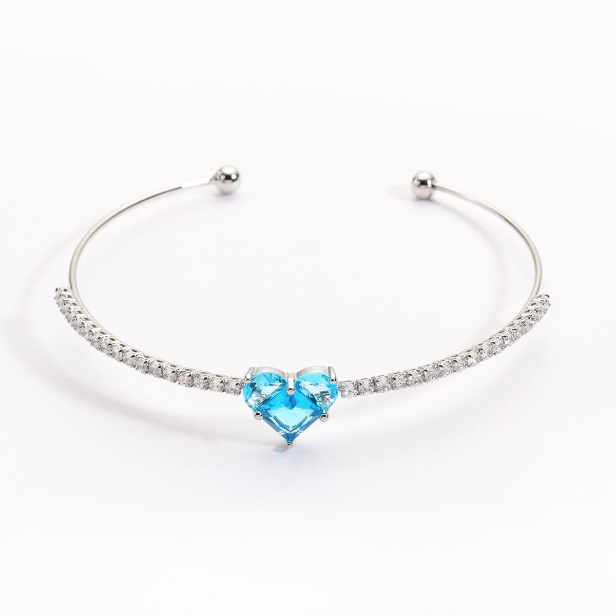 Sparkling Heart Cubic Zirconia Bangle Bracelet Platinum Plated Heart CZ Open Cuff Bracelet Luxury Elegant Crystal Bangle Anniversary Jewelry Gift for Women