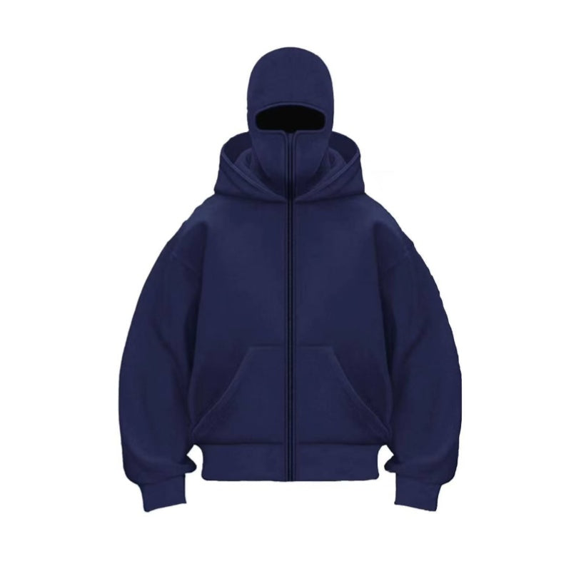 2-in-1 Mask Zipped Hoodie Windproof Sports Jacket with Face Mask Unisex Zip-Up Antisocial Wear