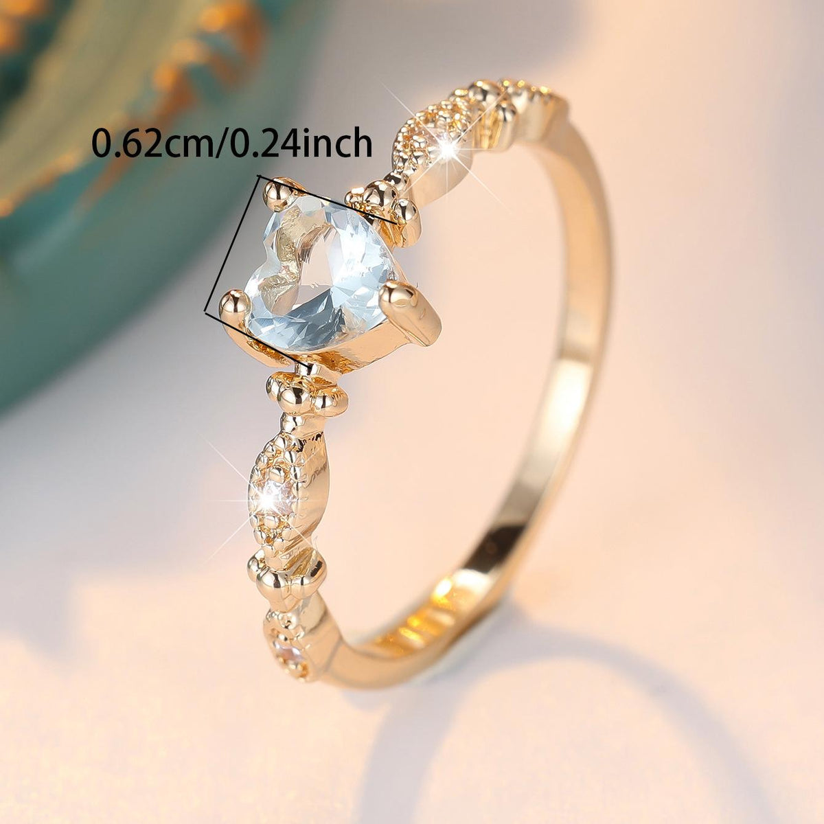Engravable Ring Heart Gemstone Gold-Tone Dainty Band Filigree Vintage Style Promise Ring Personalized Romantic Jewelry Gift for Her