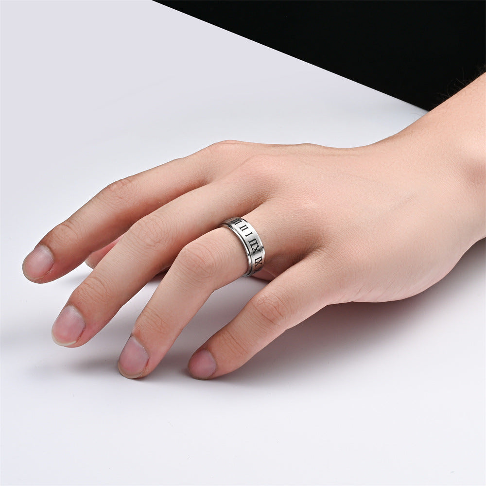 Fidget Anti-anxiety Ring Roman Numerals Open Adjustable Spinner Ring Jewelry Gifts for Him