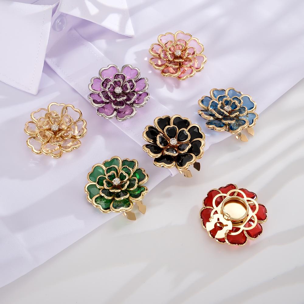 Camellia Flower Button Covers for Shirts Decorative Floral Cufflink Covers Acrylic Crystal Camellia Collar Clip Cuff Button Covers Fashion Jewelry Accessories for Women
