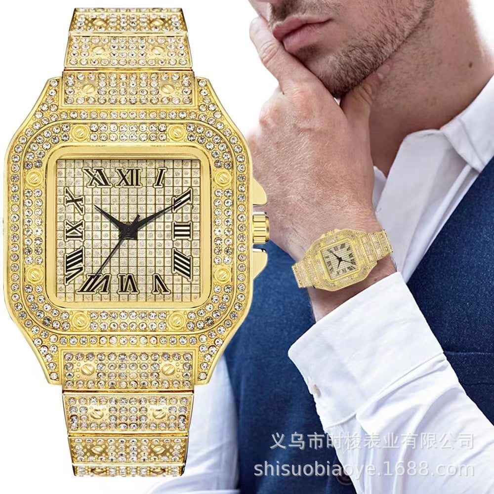 Iced Out Watch Rhinestone Watch Set Watch + Bracelet + Necklace Gift for Him