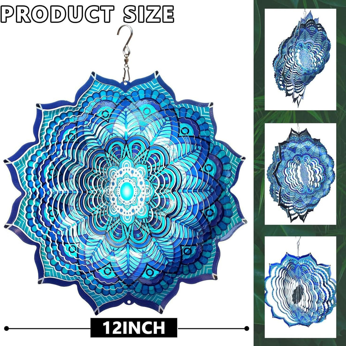 3D Mandala Metal Wind Spinner Colorful Hanging Kinetic Wind Sculpture Stainless Steel Garden Ornament Kinetic Wind Chime for Outdoor Yard Lawn Patio Decor