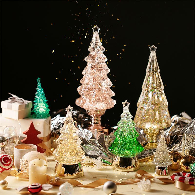 Glitter Christmas Tree Ornaments Desk Decorations Glowing Swirl Night Light Christmas Gift Idea