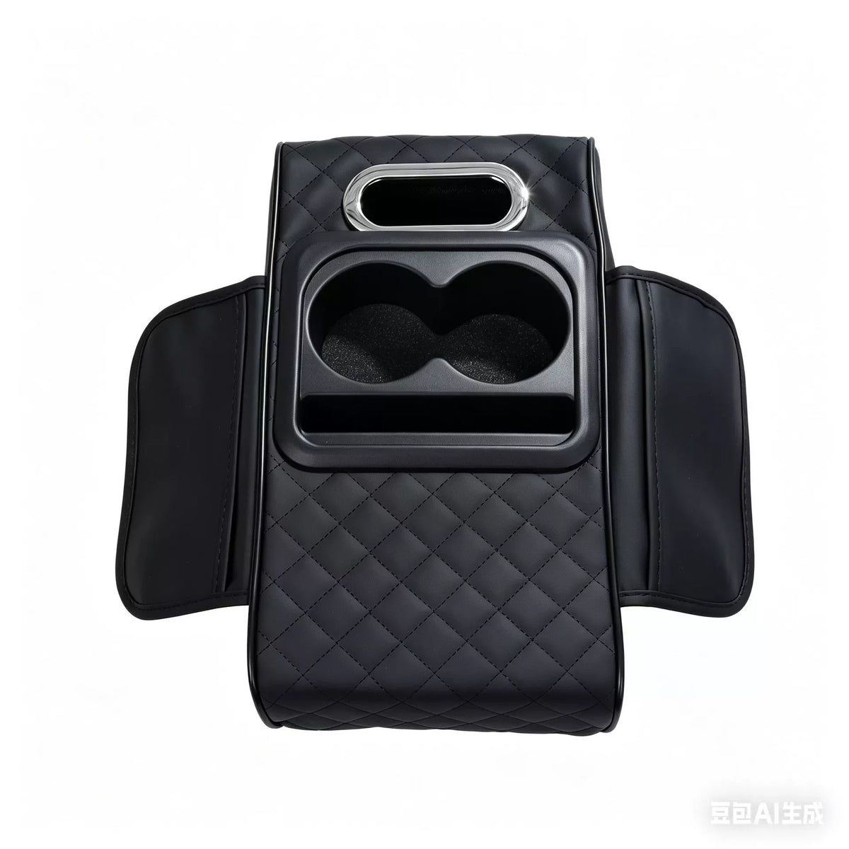 Custom Name 5 in 1 Nappa Leather Console Armrest Cover, Black | Built-in cup holder, tissue slot, phone holder & 2 storage pockets, practical car accessories fit SUV sedan truck