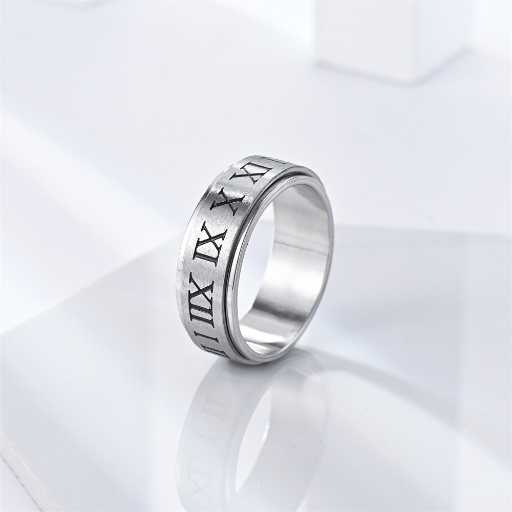 Fidget Anti-anxiety Ring Roman Numerals Open Adjustable Spinner Ring Jewelry Gifts for Him