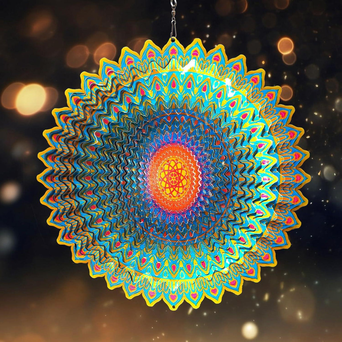 3D Mandala Metal Wind Spinner Colorful Hanging Kinetic Wind Sculpture Stainless Steel Garden Ornament Kinetic Wind Chime for Outdoor Yard Lawn Patio Decor